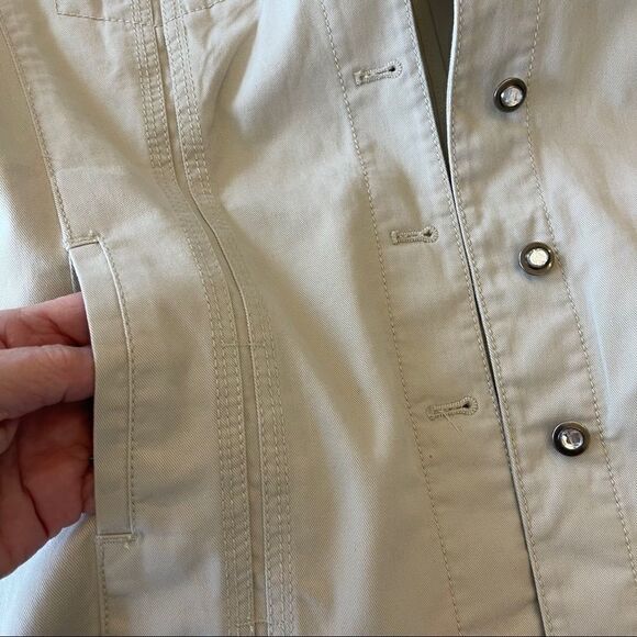 Chico's Tan Denim Jacket with Bling and Embroidery - Size 8 - Picture 6 of 11